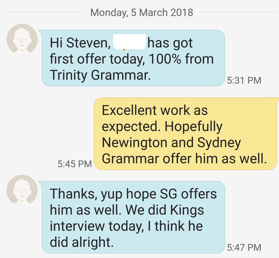 scholarly result with a 100% offer from Trinity Grammar