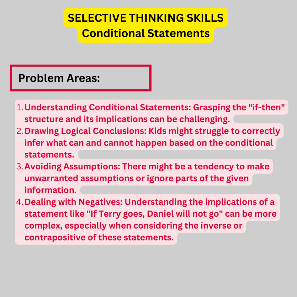 Problem areas in conditional statements for thinking skills