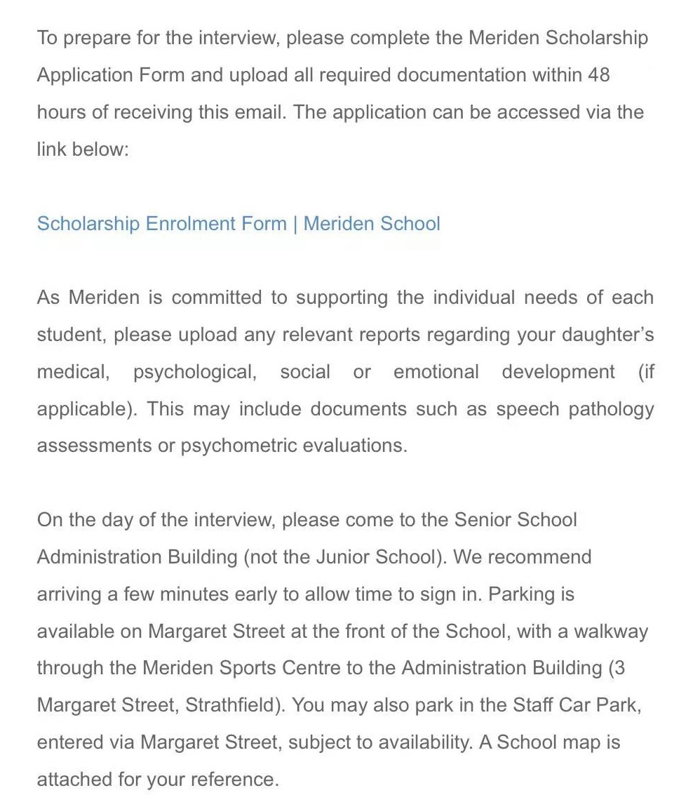 Meriden School Interview Offer