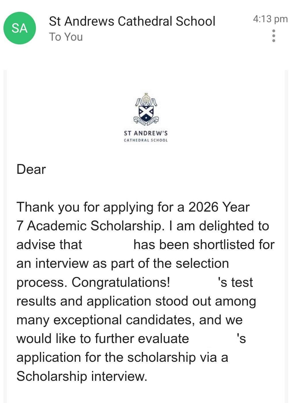 St. Andrew's Cathedral School 50% Scholarship Offered