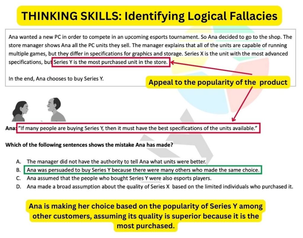 Sample Year 2 thinking skills question on identifying logical fallacies