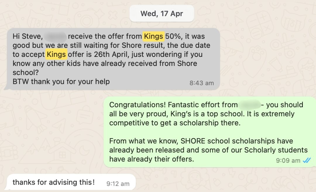 Parent message: received the offer from Kings 50%