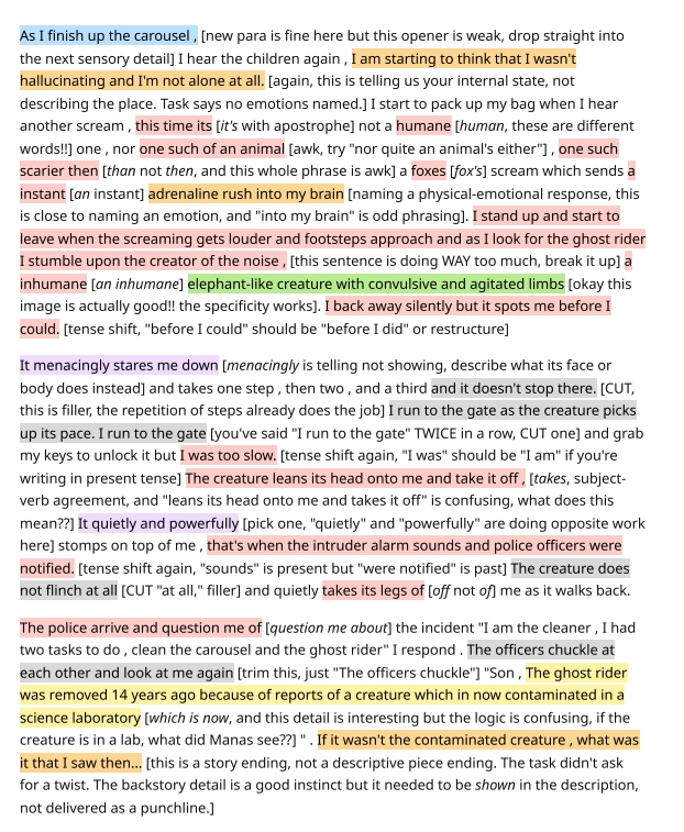 Example of tutor feedback on a student's writing homework, page 1