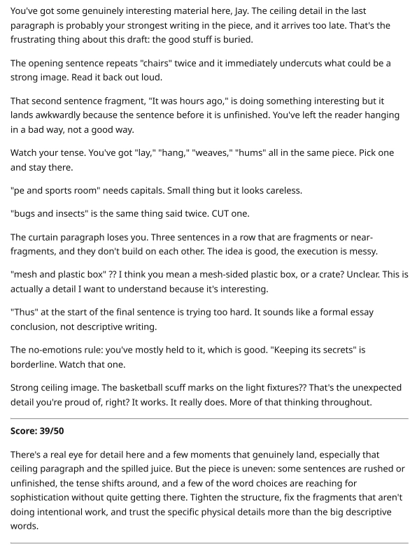 Example of tutor feedback on a student's writing homework, page 2